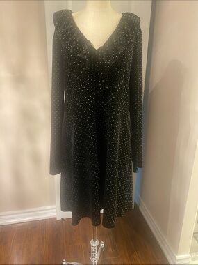 MK Black Velvet Dress with Gold Studs L